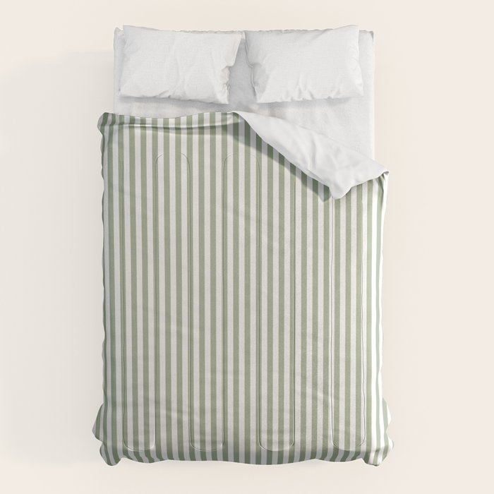Sage Green and White Classic Narrow Stripe Pattern Vertical Comforter Gallery Image 1