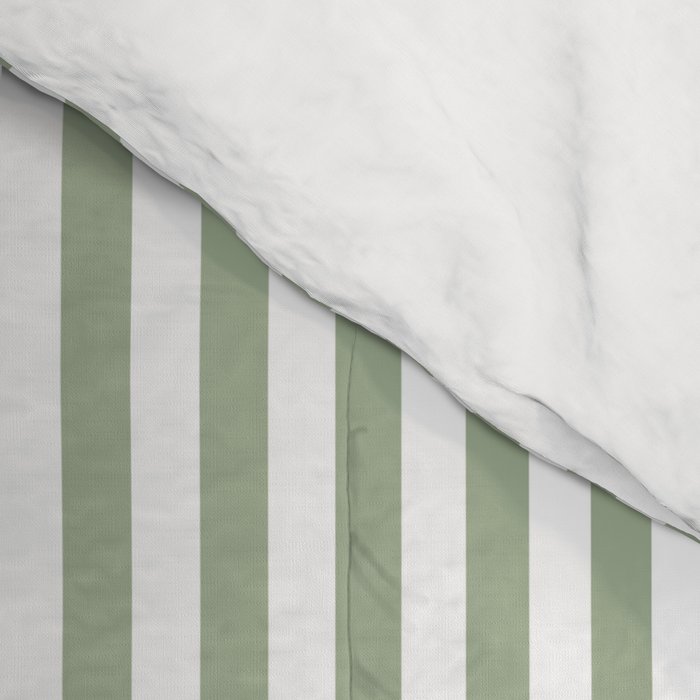 Sage Green and White Classic Narrow Stripe Pattern Vertical Comforter Gallery Image 4