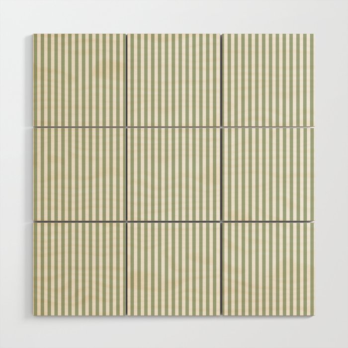Sage Green and White Classic Narrow Stripe Pattern Vertical Wood Wall Art Gallery Image 1