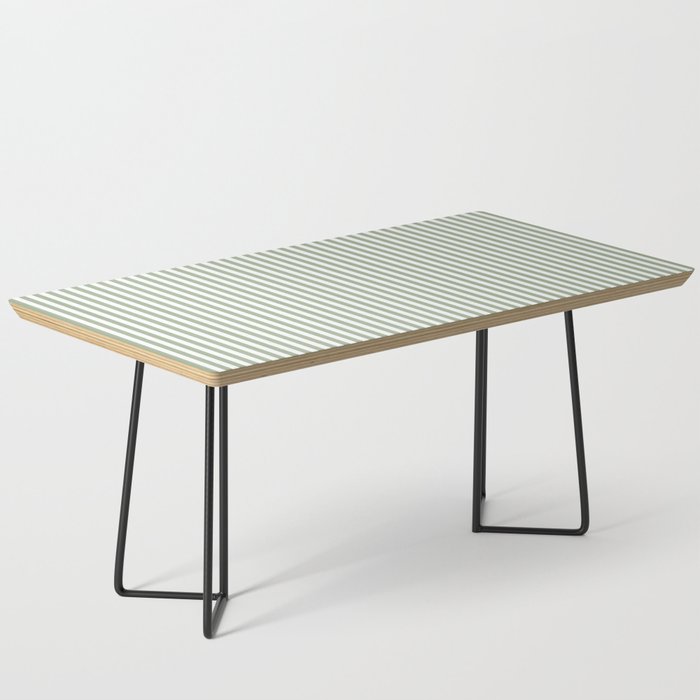 Sage Green and White Classic Narrow Stripe Pattern Vertical Coffee Table Gallery Image 1