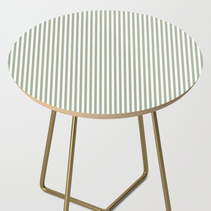 Sage Green and White Classic Narrow Stripe Pattern Vertical Side Table Gallery Image 2
