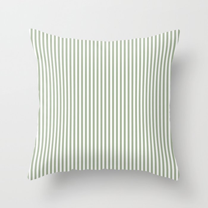 Sage Green and White Classic Narrow Stripe Pattern Vertical Throw Pillow Gallery Image 6