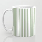 Sage Green and White Classic Narrow Stripe Pattern Vertical Coffee Mug Gallery Image 3