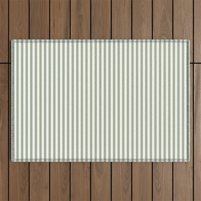 Sage Green and White Classic Narrow Stripe Pattern Vertical Outdoor Rug Gallery Image 1