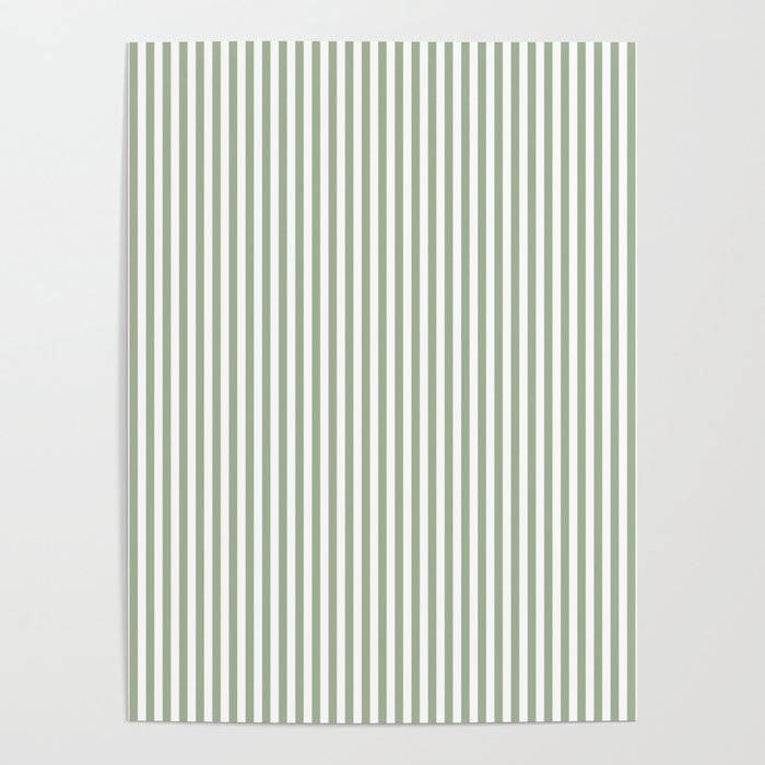 Sage Green and White Classic Narrow Stripe Pattern Vertical Poster Gallery Image 1
