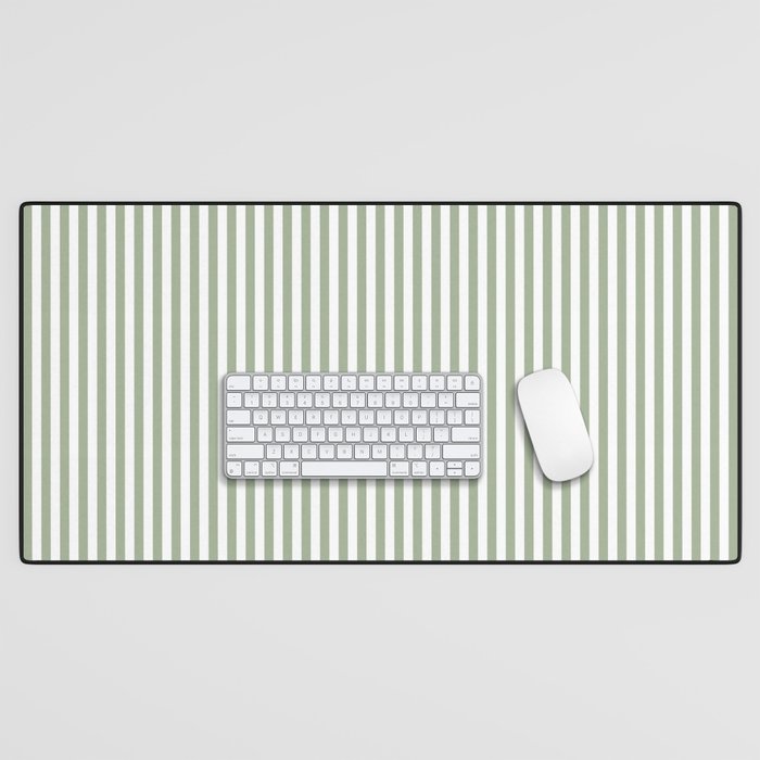 Sage Green and White Classic Narrow Stripe Pattern Vertical Desk Mat Gallery Image 1