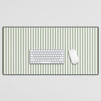 Sage Green and White Classic Narrow Stripe Pattern Vertical Desk Mat Gallery Image 1
