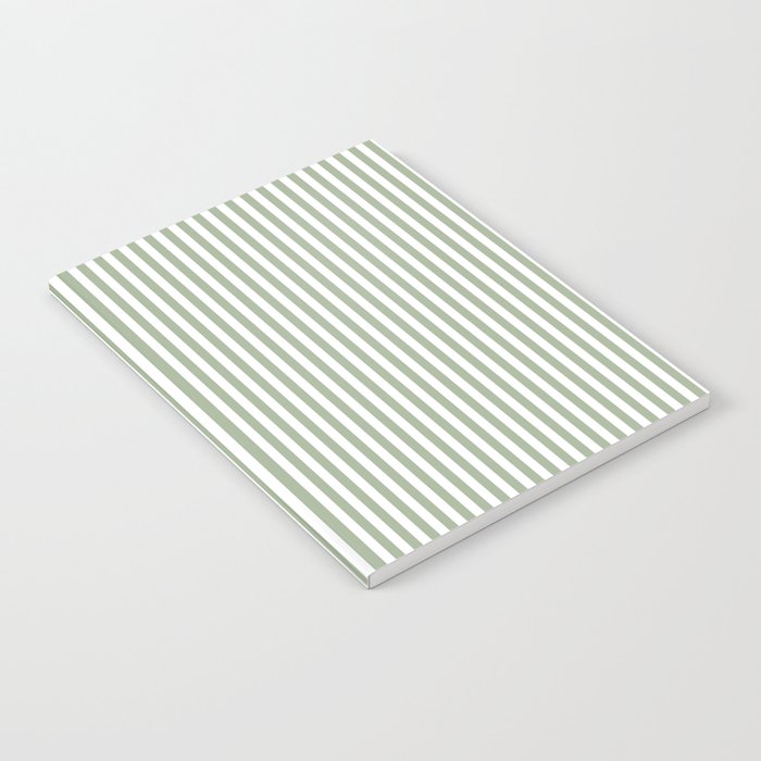 Sage Green and White Classic Narrow Stripe Pattern Vertical Notebook Gallery Image 1