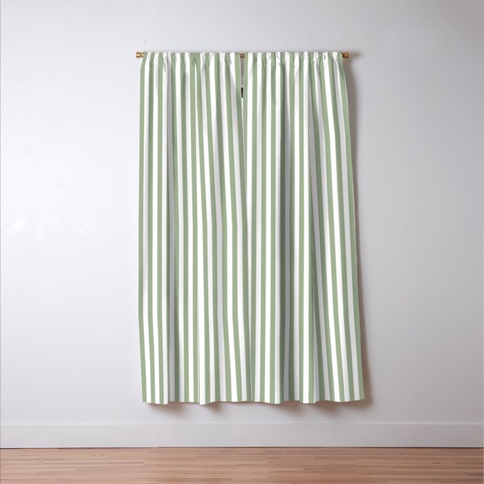 Sage Green and White Classic Narrow Stripe Pattern Vertical Window Curtain Gallery Image 3