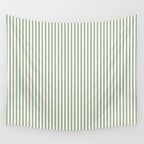 Sage Green and White Classic Narrow Stripe Pattern Vertical Wall Tapestry Gallery Image 4