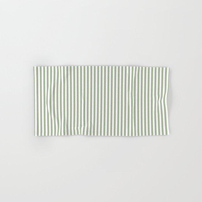 Sage Green and White Classic Narrow Stripe Pattern Vertical Bath Towel Gallery Image 1