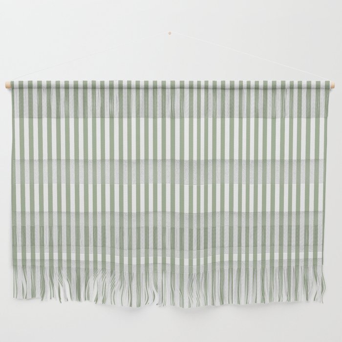Sage Green and White Classic Narrow Stripe Pattern Vertical Wall Hanging Gallery Image 1