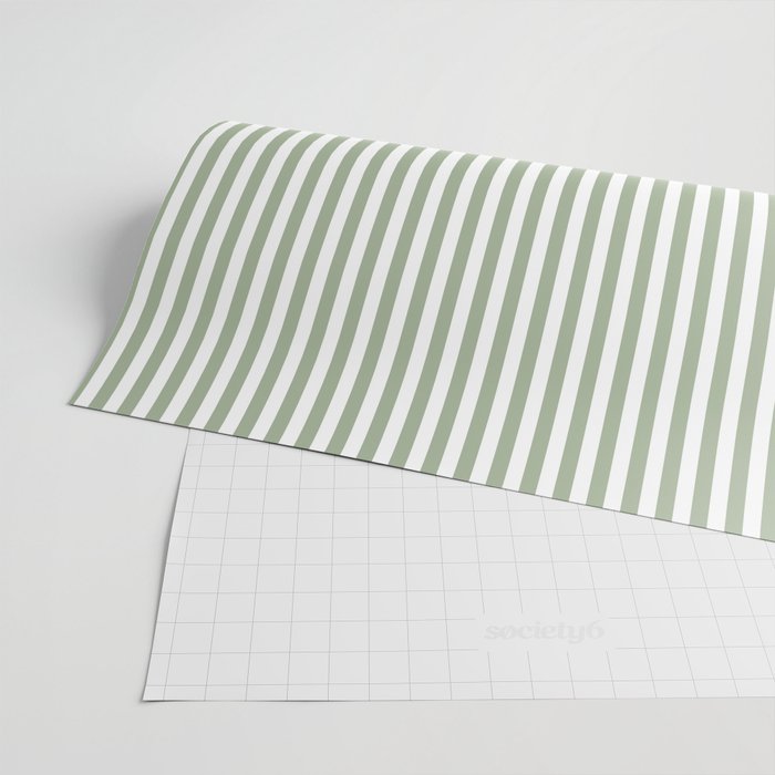 Sage Green and White Classic Narrow Stripe Pattern Vertical Wrapping Paper Gallery Image 2