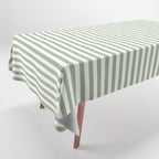 Sage Green and White Classic Narrow Stripe Pattern Vertical Tablecloth Gallery Image 1