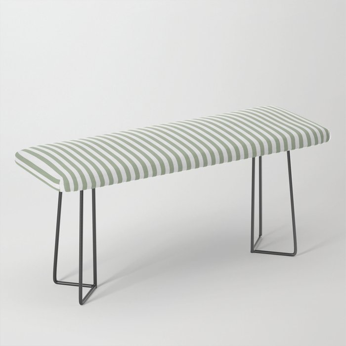 Sage Green and White Classic Narrow Stripe Pattern Vertical Bench Gallery Image 1