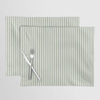 Sage Green and White Classic Narrow Stripe Pattern Vertical Placemat Gallery Image 1