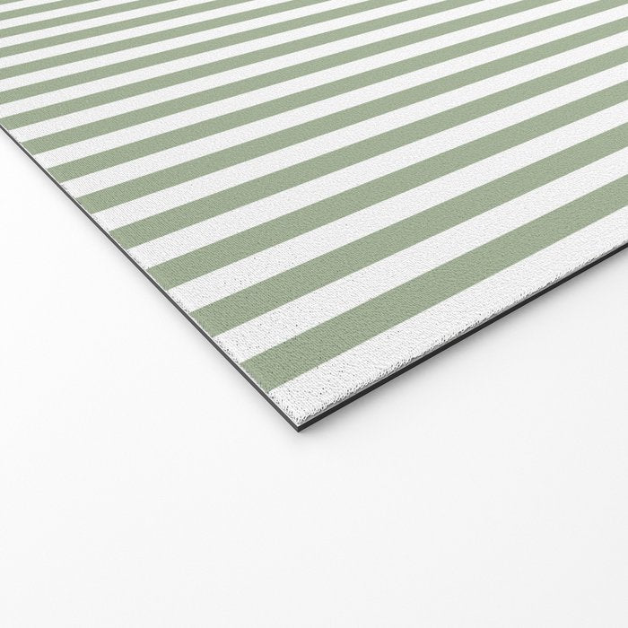 Sage Green and White Classic Narrow Stripe Pattern Vertical Welcome Mat Gallery Image 2