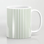 Sage Green and White Classic Narrow Stripe Pattern Vertical Coffee Mug Gallery Image 1