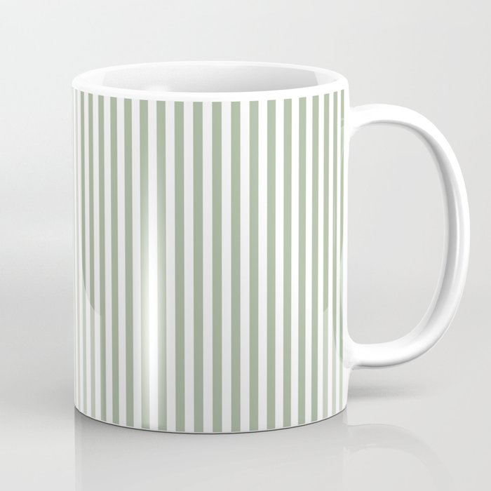 Sage Green and White Classic Narrow Stripe Pattern Vertical Coffee Mug Gallery Image 1
