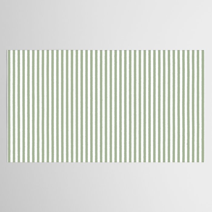 Sage Green and White Classic Narrow Stripe Pattern Vertical Tablecloth Gallery Image 2