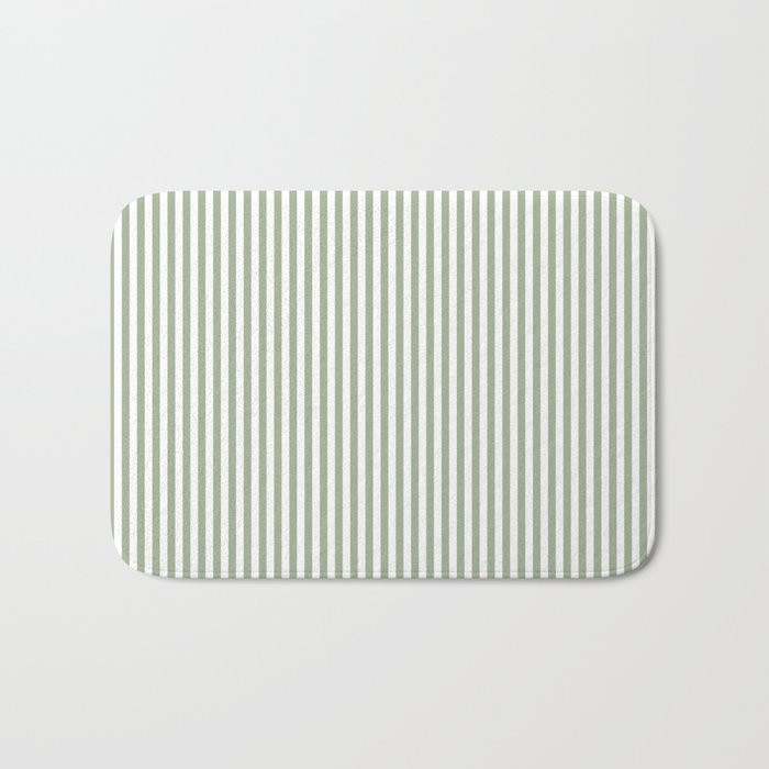 Sage Green and White Classic Narrow Stripe Pattern Vertical Bath Mat Gallery Image 1