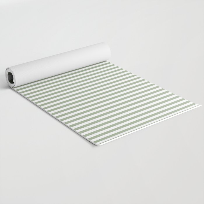 Sage Green and White Classic Narrow Stripe Pattern Vertical Yoga Mat Gallery Image 2