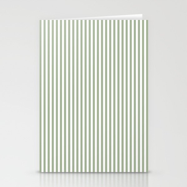 Sage Green and White Classic Narrow Stripe Pattern Vertical Stationery Card Gallery Image 1