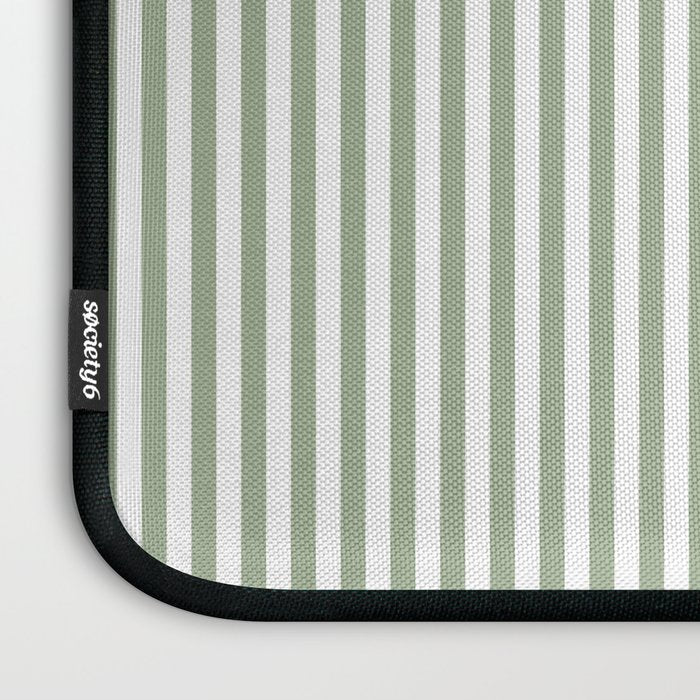 Sage Green and White Classic Narrow Stripe Pattern Vertical Laptop Sleeve Gallery Image 3