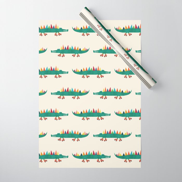 Crocodile on Roller Skates Wrapping Paper Gallery Image 1