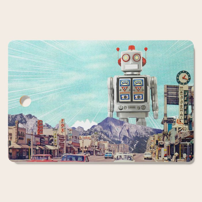 Robot in Town Cutting Board Gallery Image 1