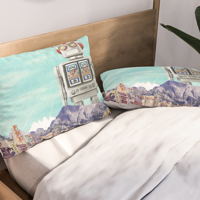 Robot in Town Pillow Sham Gallery Image 2