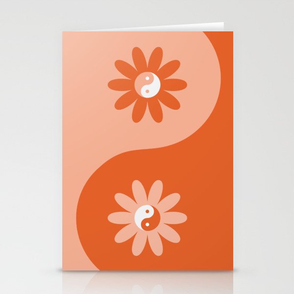 Yin Yang Flower in Orange & Peach Stationery Card Gallery Image 1