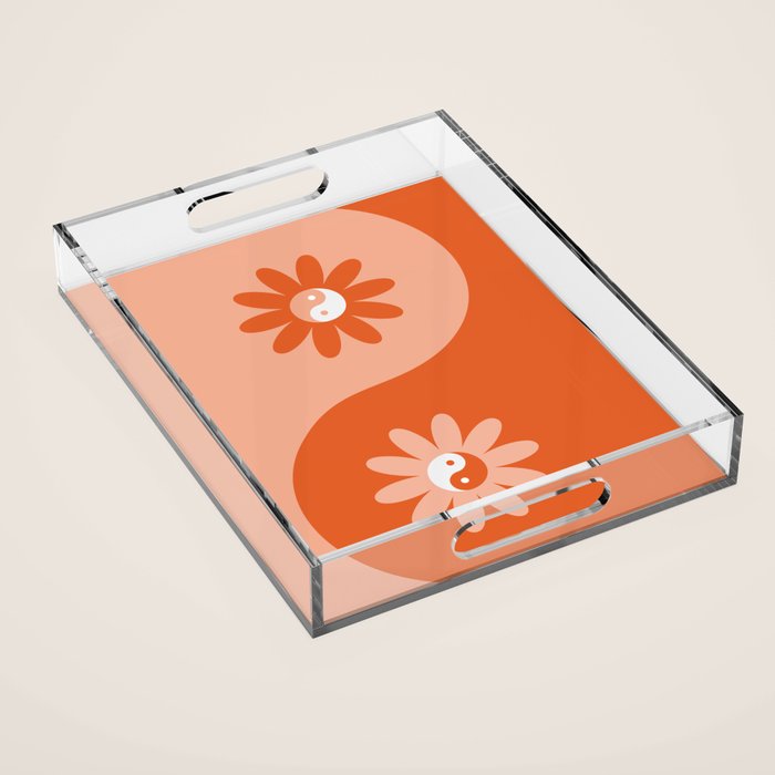 Yin Yang Flower in Orange & Peach Acrylic Tray Gallery Image 1