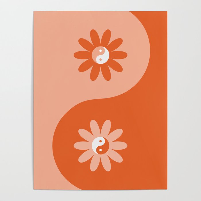 Yin Yang Flower in Orange & Peach Poster Gallery Image 1