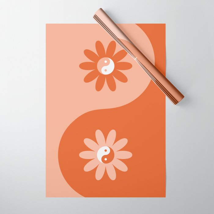 Yin Yang Flower in Orange & Peach Wrapping Paper Gallery Image 1