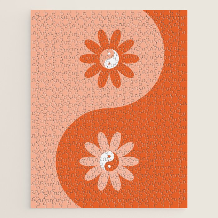 Yin Yang Flower in Orange & Peach Jigsaw Puzzle Gallery Image 1