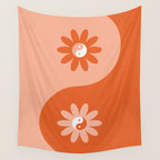 Yin Yang Flower in Orange & Peach Wall Tapestry Gallery Image 4