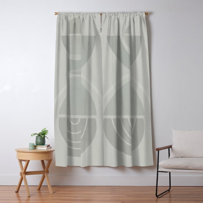 Mid Century Eclectic Calm Vibes In Pastel Grey and Green Shapes Window Curtain Gallery Image 5