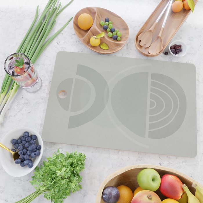 Mid Century Eclectic Calm Vibes In Pastel Grey and Green Shapes Cutting Board Gallery Image 2