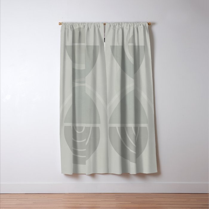 Mid Century Eclectic Calm Vibes In Pastel Grey and Green Shapes Window Curtain Gallery Image 3