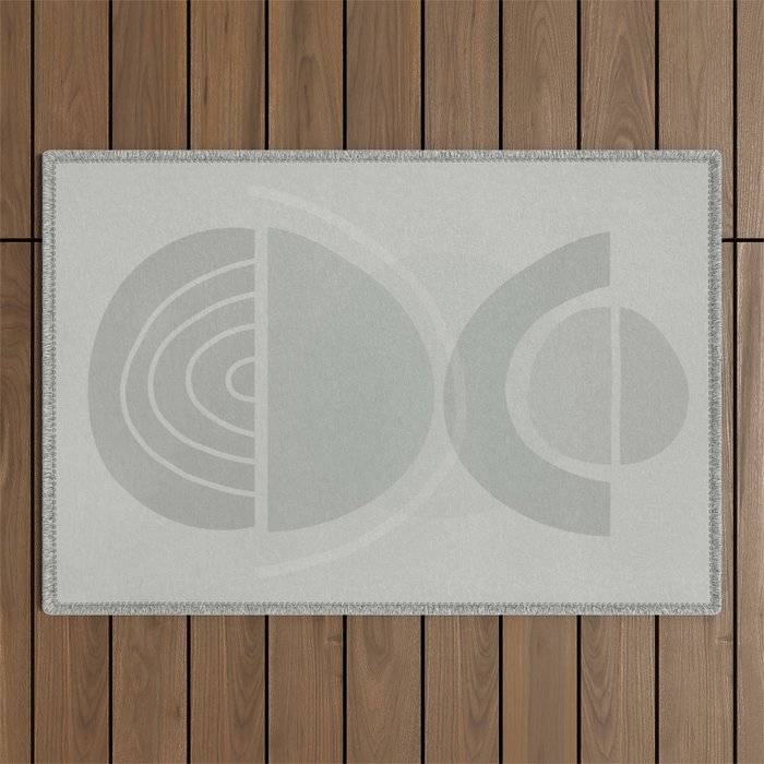 Mid Century Eclectic Calm Vibes In Pastel Grey and Green Shapes Outdoor Rug Gallery Image 1