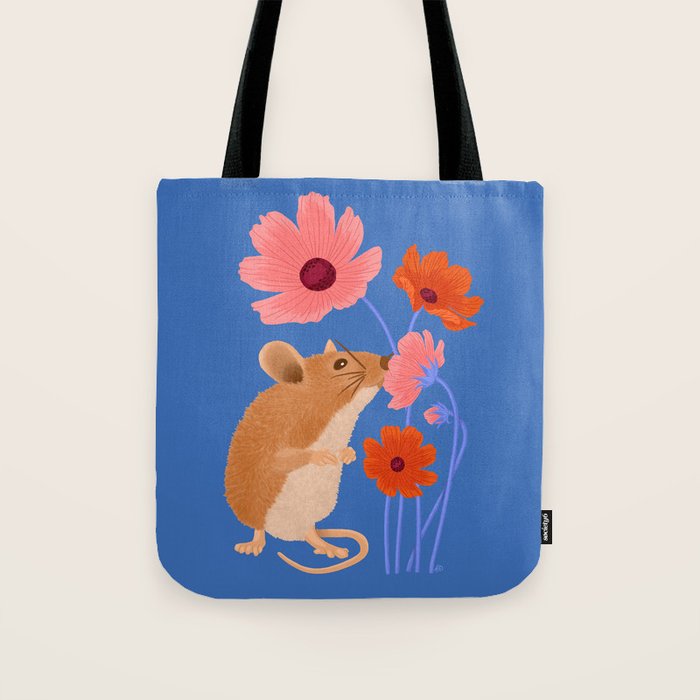 Meadow Mouse and Cosmos Blooms Tote Bag Gallery Image 1