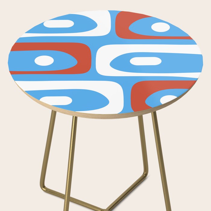 Mid Century Modern Piquet Abstract Pattern Blue Red White Side Table Gallery Image 2