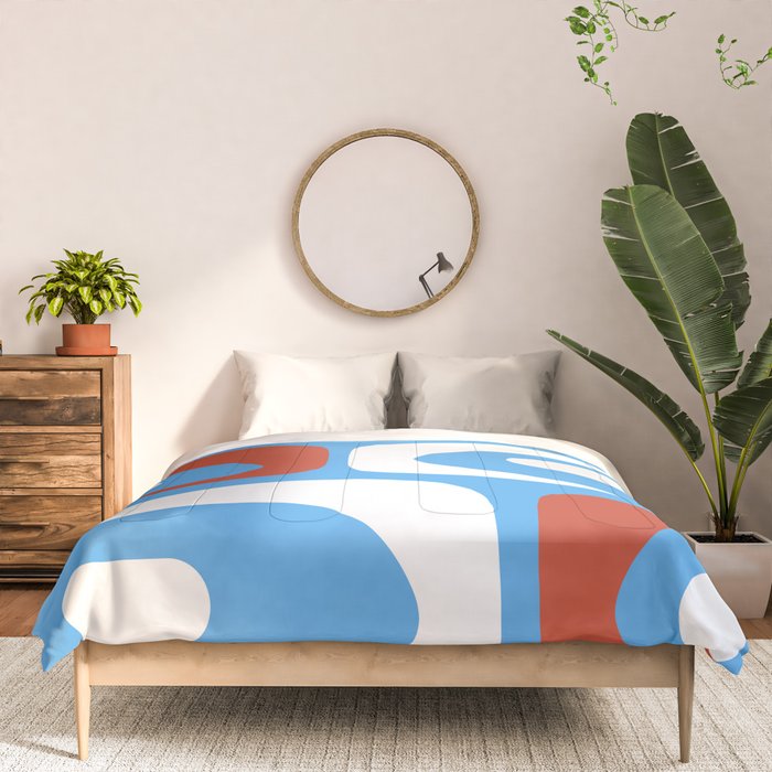 Mid Century Modern Piquet Abstract Pattern Blue Red White Comforter Gallery Image 3