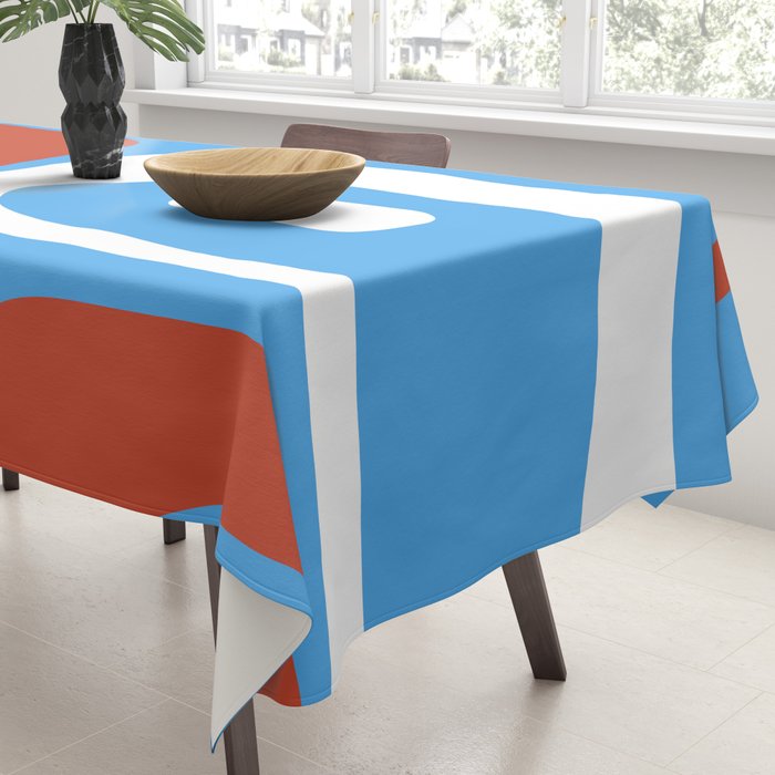 Mid Century Modern Piquet Abstract Pattern Blue Red White Tablecloth Gallery Image 3