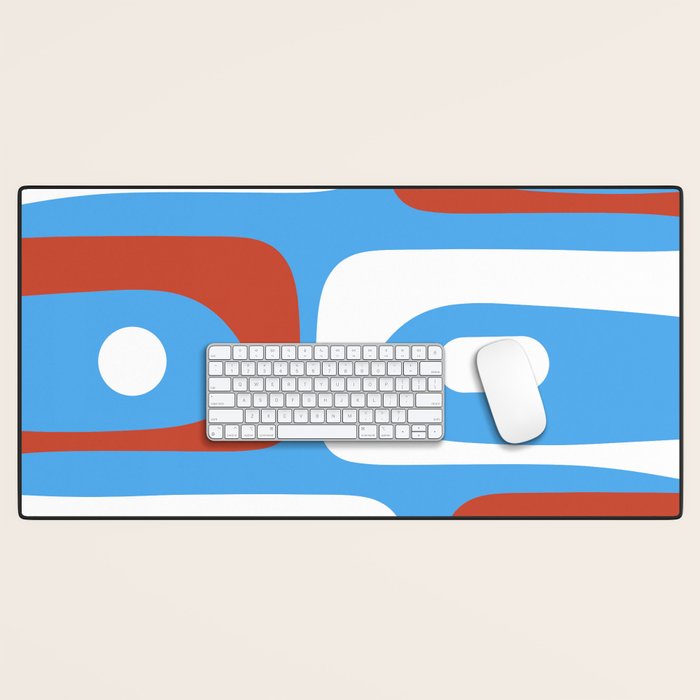 Mid Century Modern Piquet Abstract Pattern Blue Red White Desk Mat Gallery Image 1