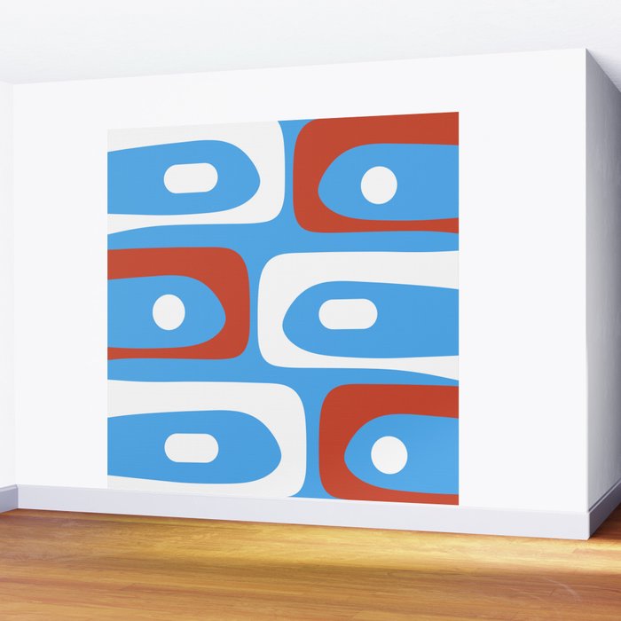 Mid Century Modern Piquet Abstract Pattern Blue Red White Wall Mural Gallery Image 2