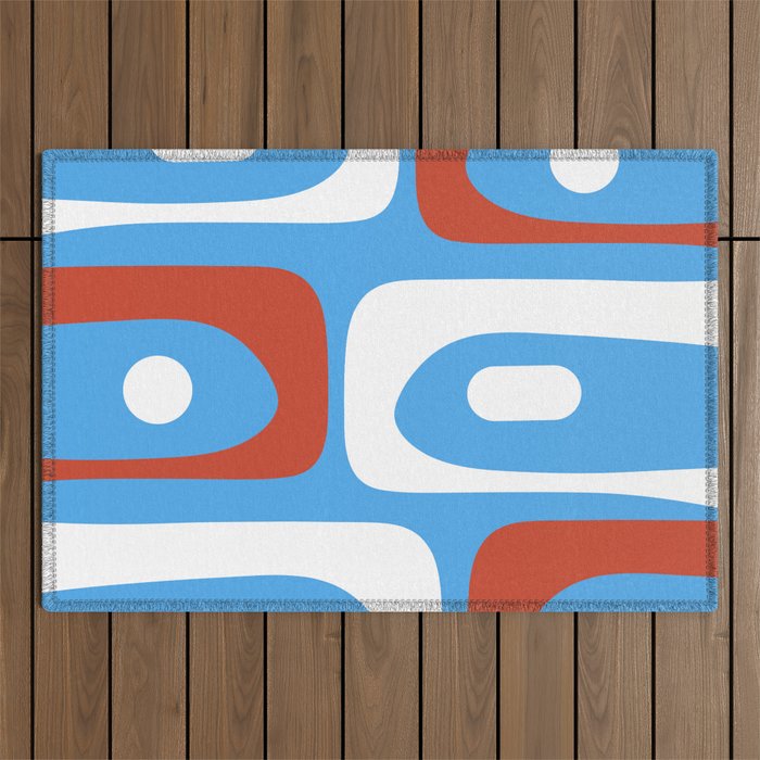 Mid Century Modern Piquet Abstract Pattern Blue Red White Outdoor Rug Gallery Image 1