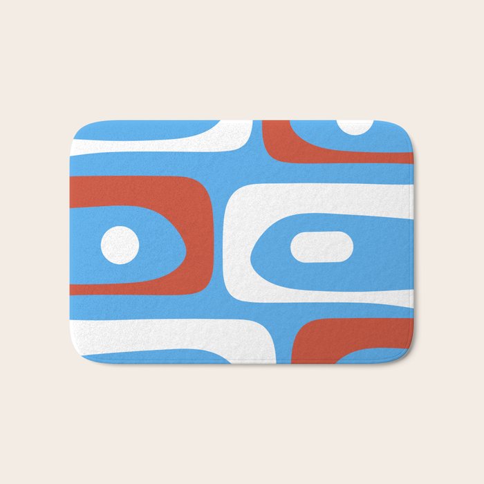 Mid Century Modern Piquet Abstract Pattern Blue Red White Bath Mat Gallery Image 1