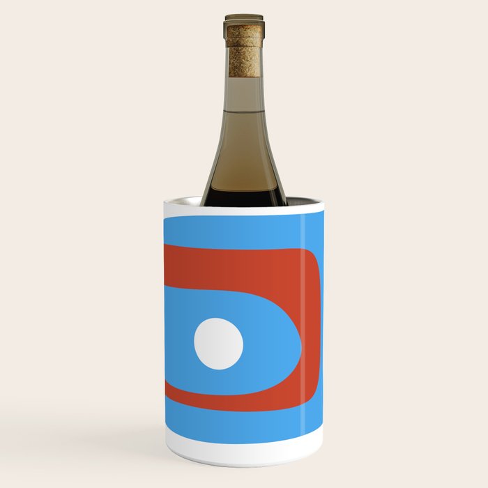 Mid Century Modern Piquet Abstract Pattern Blue Red White Wine Chiller Gallery Image 2